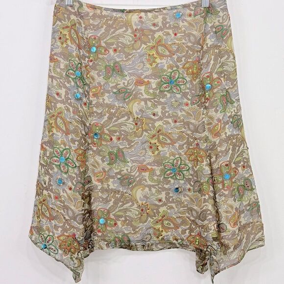 STRENESSE Dresses & Skirts - Strenesse Blue Brown Colorful Sequin Embroidered 100% Silk Paisley Floral Skirt